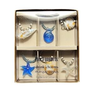 Pier 1 Beach Themed Seashell Drink Charms (Qty 6) New in Original Box
